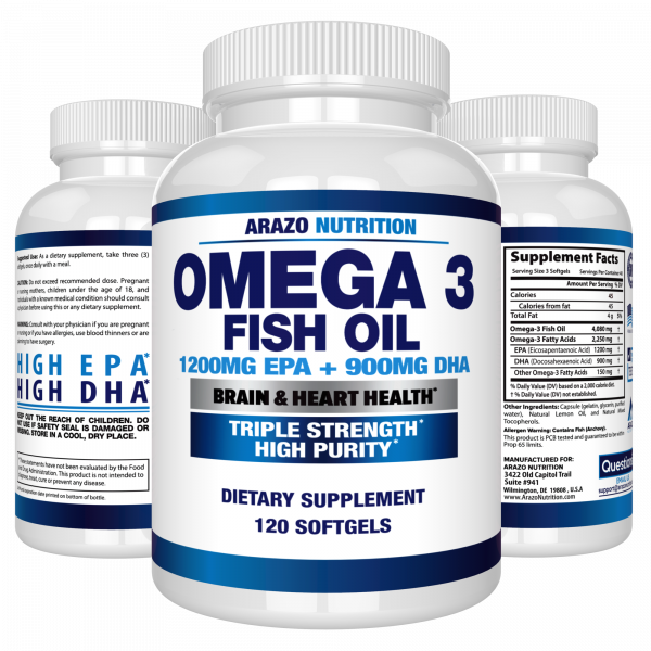 Omega3NEW3bottlesV7_Calories_NaturalMixedTocopherols_AllergenWarningContainsFish_2000x 【US R US】ARAZO NUTRITION Omega 3 欧米茄-3 鱼油 (120软囊)